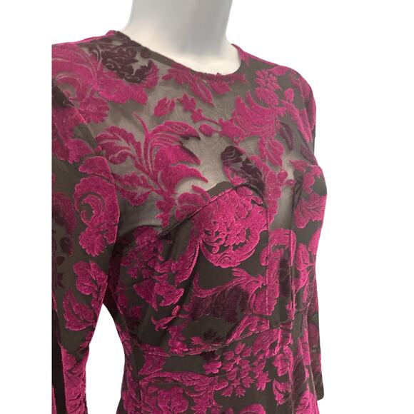 Fashion Nova Womens Velvet Burnout Dress Size Small Burgundy Whimsigoth HOCO - Picture 5 of 11